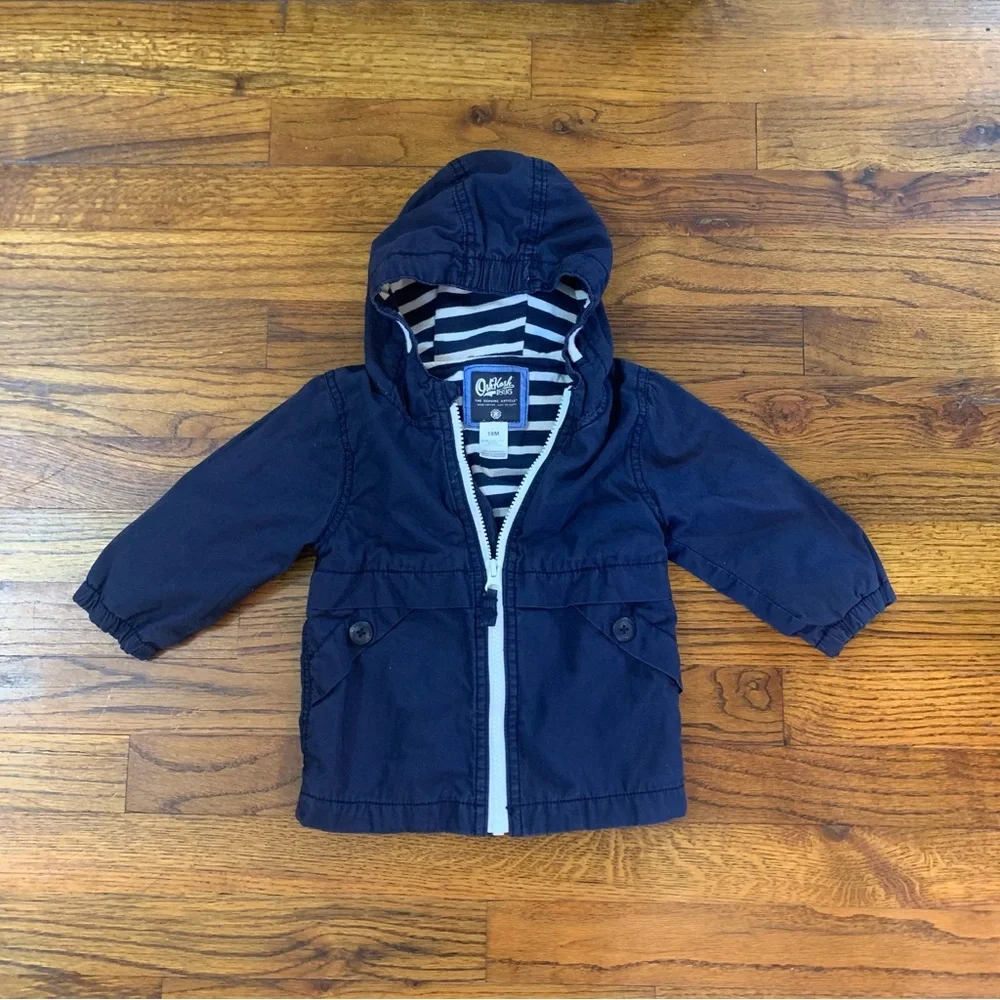 OshKosh Hooded Hoodie Jacket Coat  Navy Blue Winter Full Zip Close w/ 2 Pockets